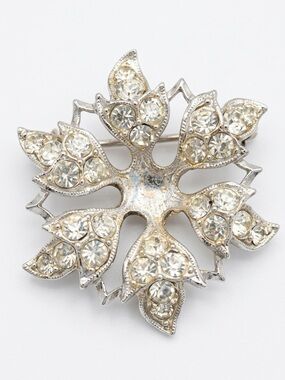 Vintage Silver Tone Rhinestone Snowflake Brooch Mid Century Winter Accessory